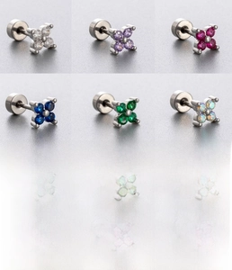 Detailed size specifications for zircon flower ear studs showing 0.8x6mm stem dimensions