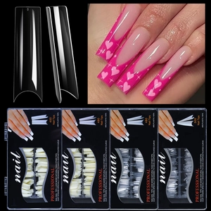 500pcs long stiletto nail tips in clear and milky white with sophisticated C-curve design