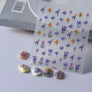 Iris Flower Nail Art Stickers 5D Relief Floral Design 3D Embossed Self Adhesive Decoration For Women Manicure