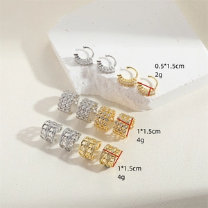 Minimalist luxury zircon earrings in gold and silver finish with detailed sizing
