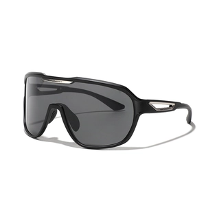 Black Y2K oversized wrap-around sunglasses with silver metal accents for men and women