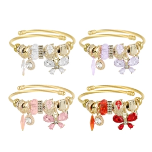 Adjustable gold rope bracelet set with butterfly pendant and crystal beaded charms