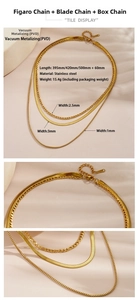 Three-layer gold PVD plated stainless steel necklace set with Figaro and snake chains