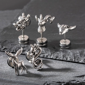 Punk Stainless Steel Stud Earrings For Men Animal Dragon Deer Skull Vintage Hip Hop Piercing Jewelry Accessory