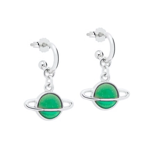 Boucles d'oreilles planète en argent S925 avec sphère verte pailletée et cadre argent
