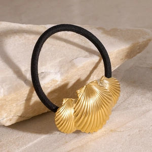 Elegant gold shell hair tie on stone base, high-quality stainless steel hair accessory