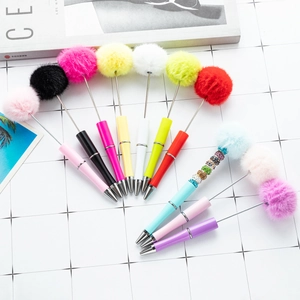 Creative Pom Pom Beaded Ballpoint Pen Rhinestone Fur Ball Plastic Writing Tool Students Office Stationery Gift
