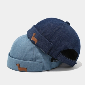 Bonnets docker en denim pour hommes et femmes avec broderie de teckel style vintage