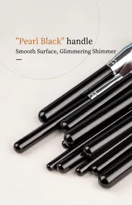 Detail of pearlescent black makeup brush handle with shimmering silver powder finish