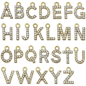 Golden rhinestone alphabet pendants A-Z set for DIY jewelry making and crafts
