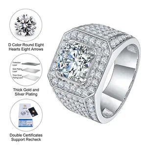 Luxurious S925 sterling silver men's ring with a 5 carat D-color moissanite stone