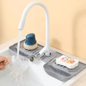Gray silicone kitchen faucet splash guard and sink drainage mat for drying organization