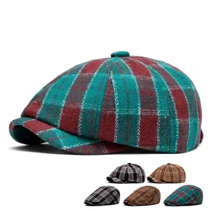 British style plaid newsboy cap in red and green tweed with multiple color options