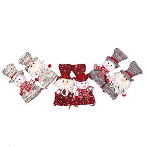 Set of 6 Christmas fabric gift bags featuring Santa and snowman patterns in festive colors