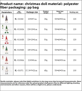 Detailed size and weight specifications for glowing Christmas gnomes in various styles