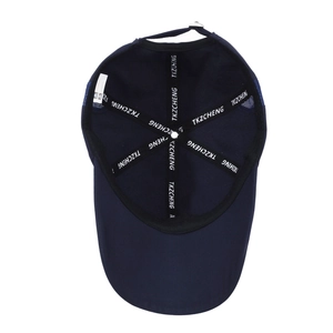 Navy blue breathable baseball cap with reinforced inner seams and quick-dry mesh