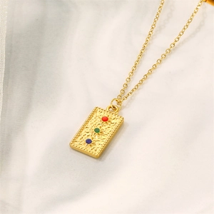 Elegant 18K gold titanium steel necklace with three-star rectangular stone pendant
