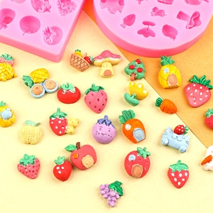 Silicone fruit house fondant mold with miniature strawberry and pineapple resin charms