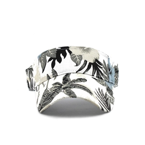 Adjustable white visor hat with tropical palm leaf prints for outdoor sun protection