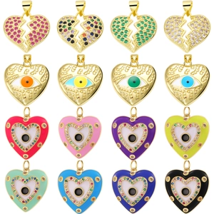 Assorted gold-plated heart charms with colorful zircon and enamel evil eye designs