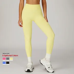 Leggings de yoga sans couture taille haute jaune pâle avec contrôle du ventre et stretch