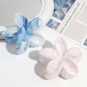 Chic gradient flower hair claw clips with blue and pink marble texture for elegant hairstyles