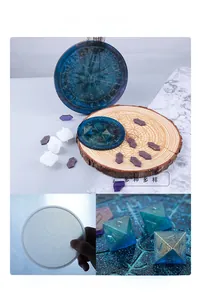 Macro detail of translucent silicone resin molds for rune symbols and round discs