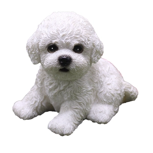 Figurine de chien Bichon Frisé blanc en résine réaliste avec texture de poils détaillée