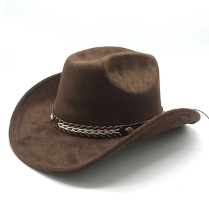 Western Cowboy Hut Wildlederimitat Breitkrempiger Fedora Retro Stil Mit Geflochtenem Lederband Und Metallnieten Für Damen Herren