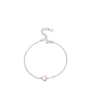 925 Sterling Silver Heart Bracelet With Enamel And Micro Set Cubic Zirconia Elegant Niche Jewelry For Women