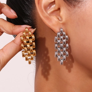 Bohemian style chain link earrings in 18K gold and silver plating on stainless steel