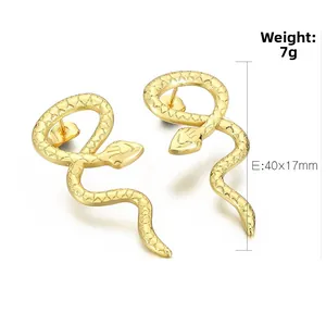 Detailed size view of gold snake earrings showing 40x17mm dimensions and 7g weight