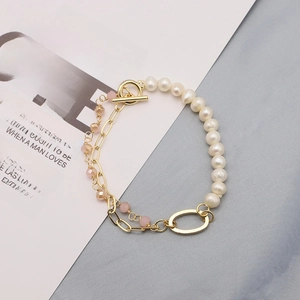 Asymmetric Freshwater Pearl Bracelet Women 18K Gold Plated Copper Amethyst Crystal Beads Vintage Baroque Toggle Clasp