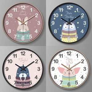 Round Wall Clock Silent Quartz Cartoon Animal Plastic Decorative Home Kids Room Nursery