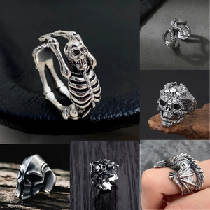 Vintage Punk Gothic Verstellbare Ringe Halsketten Für Herren Damen Retro Kupfer Skelett Drache Schlange Kreuz Biker Accessoires
