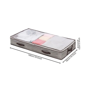 Underbed storage bag with dimensions 100x50x15cm featuring a clear window and grey patterns