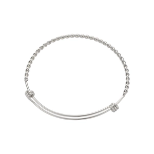 Minimalist adjustable silver stainless steel twisted cable bangle bracelet for women