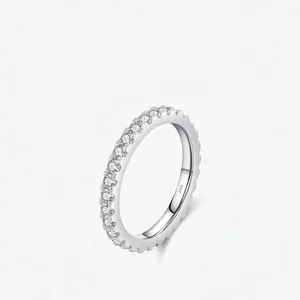 Moissanite Eternity Ring 925 Sterling Silver D Color Round Brilliant Cut Stackable Wedding Band Jewelry For Women