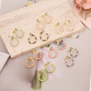 Snake Stud Earrings Copper Enamel Colorful Animal Shape Micro Inlaid Zirconia Fashion Jewelry Women