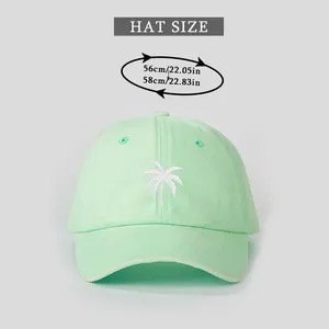 Size chart showing head circumference and measurements for the coconut tree baseball cap