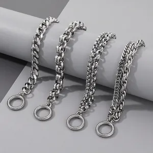 Edelstahl Panzerkette Armband Mit Knebelverschluss Silberfarben Miami Stil Schmuck Für Herren Damen
