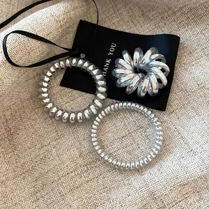 Silver Metallic Spiral Telephone Wire Hair Ties High Elasticity Plastic Hair Bands Minimalist Styling Tool For Women