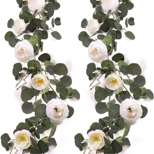 Artificial white rose and eucalyptus garland for wedding arch and table wall decoration