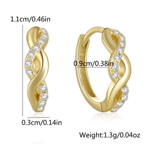 Detailed size specifications of 18K gold-plated S925 silver hoop earrings with pavé stones