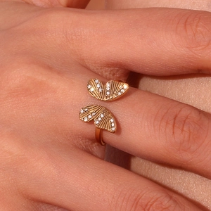 18K gold plated butterfly open ring with zircon inlay for elegant women