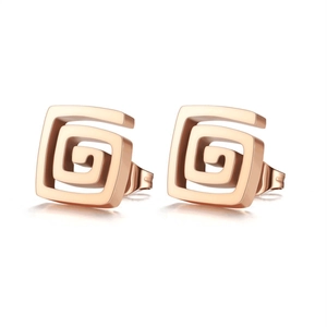 Minimalist geometric square earrings in rose gold finish with elegant spiral maze design