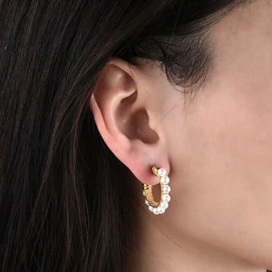 Orecchini A Lobo A Forma Di C Placcati Oro 18K Acciaio Al Titanio Perla Artificial Sintetica Trama Retrò Stile Francese Da Donna