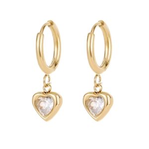 Boucles d'oreilles cœur en or élégantes avec zircon brillant et crochets ronds pour femmes