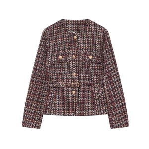 Damen Tweed-Jacke in Rosa mit goldenen Motivknöpfen und passendem Taillengürtel