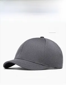 Close-up of the grey breathable mesh fabric structure on this summer baseball cap